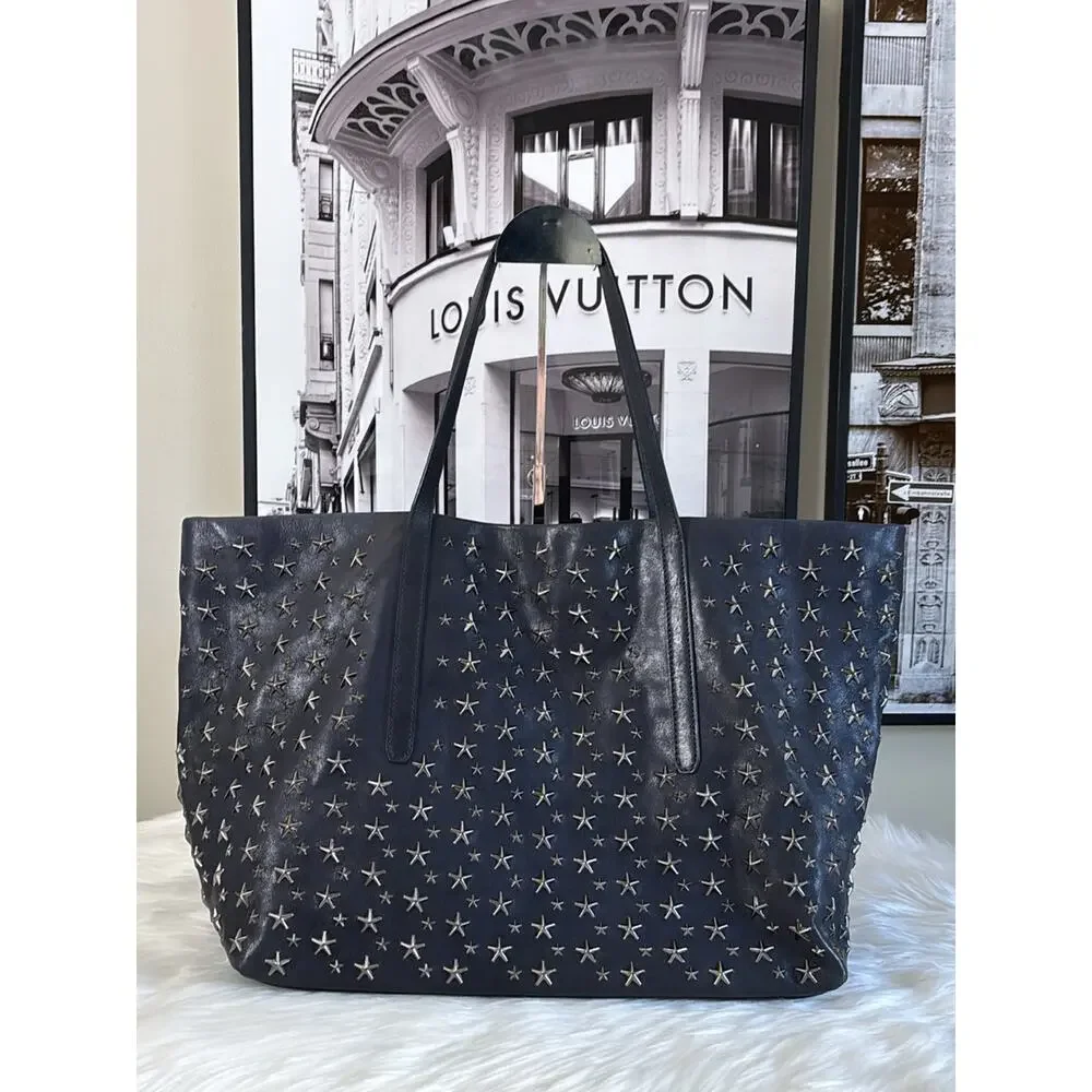JIMMY CHOO Studded Star Leather Tote Bag - Navy Blue